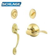SCHLAGE Schlage: Schlage F360 Single Cylinder Camelot Door Handleset - w/Accent Lever - Bright Brass SCH-F360-V-PLY-505-ACC-605